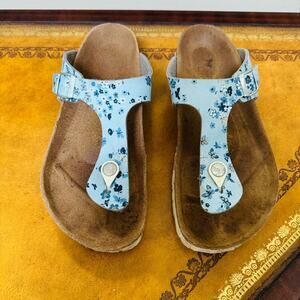 Birkenstock Papillio Gizeh Thong Leather Sandals Sz 39 Floral Butterflies Blue 8